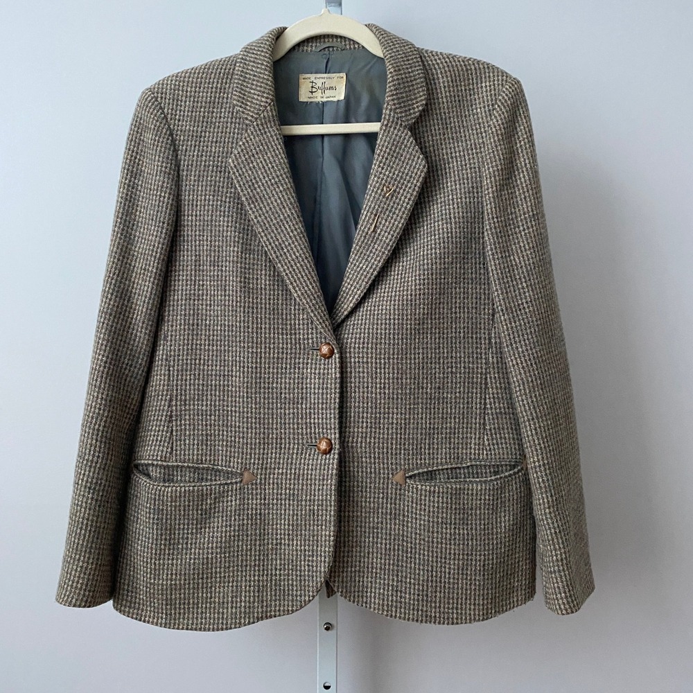 Buffums Wool Academia Equestrian Office Siren Professional Tweed Blazer Brown M